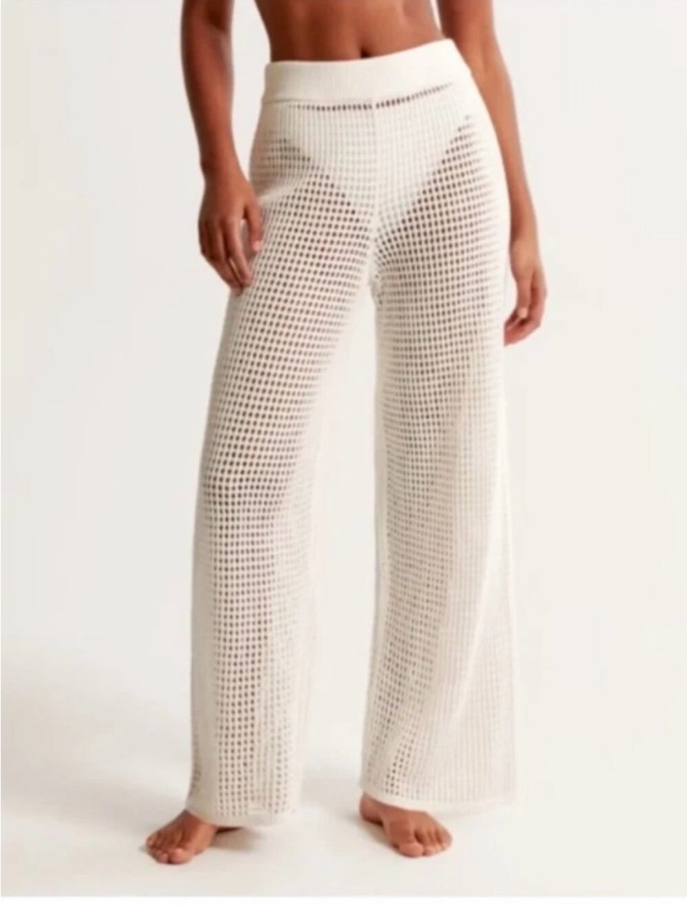 Abercrombie & Fitch Cream Crochet Wide-Leg Pants/swim cover up pants